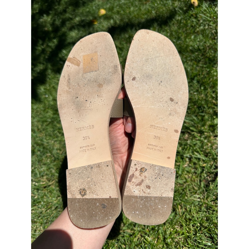 Hermes Oran Sandals Etoupe Epsom Leather Flat Slides Size 39.5 Made in Italy - Picture 5 of 5